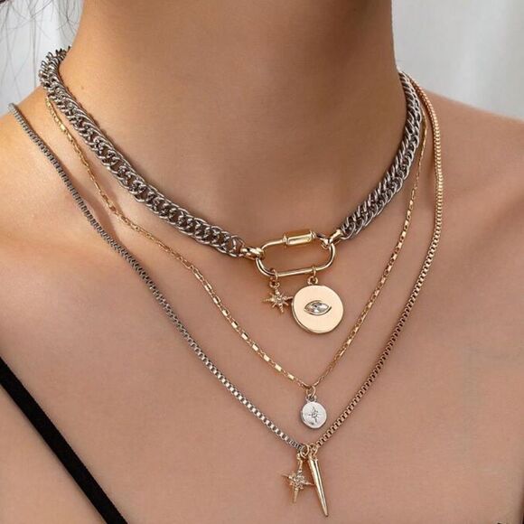 Chic Gold and Silver Layered Necklace A1442 - Picture 2 of 6